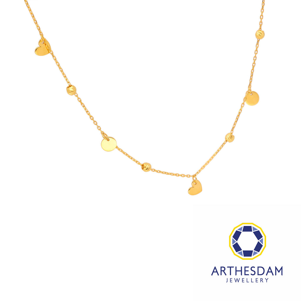 Arthesdam Jewellery 916 Gold Dangling Hearts and Circles Necklace