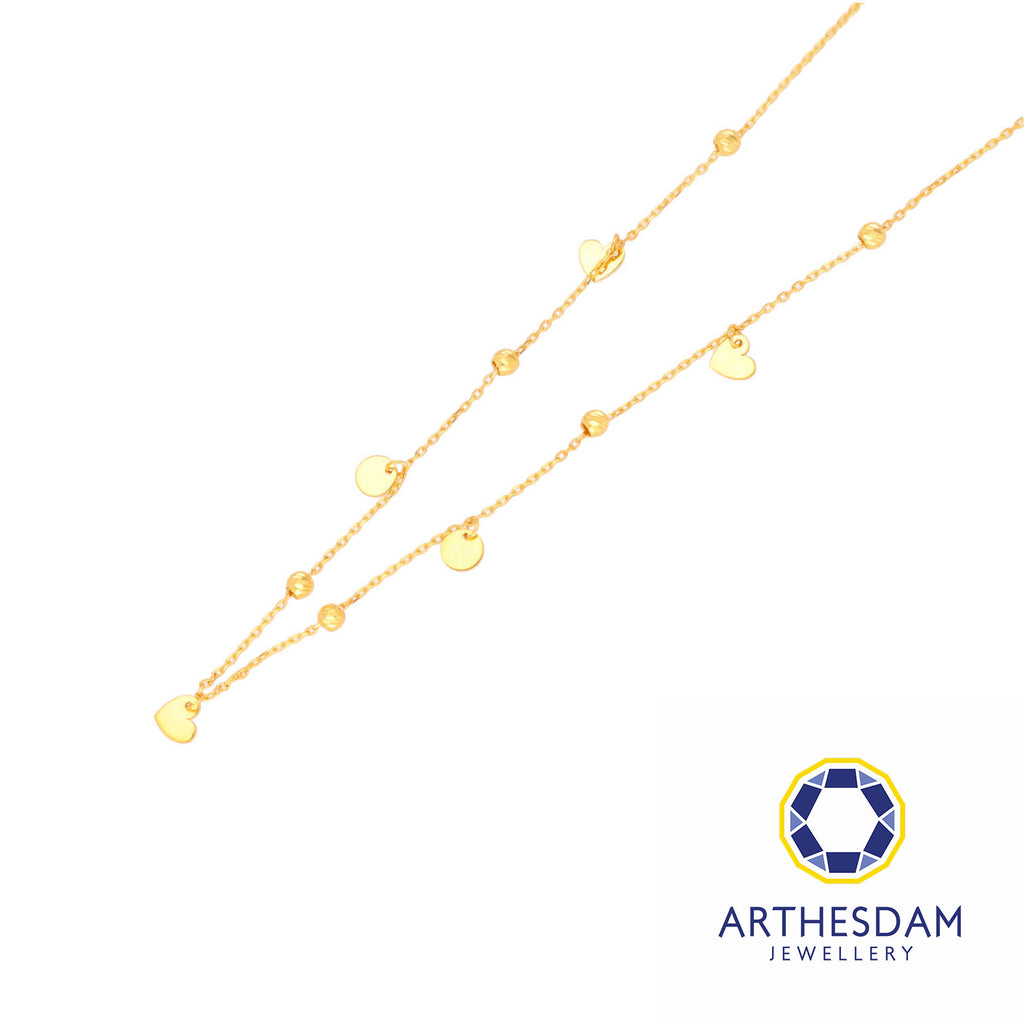 Arthesdam Jewellery 916 Gold Dangling Hearts and Circles Necklace