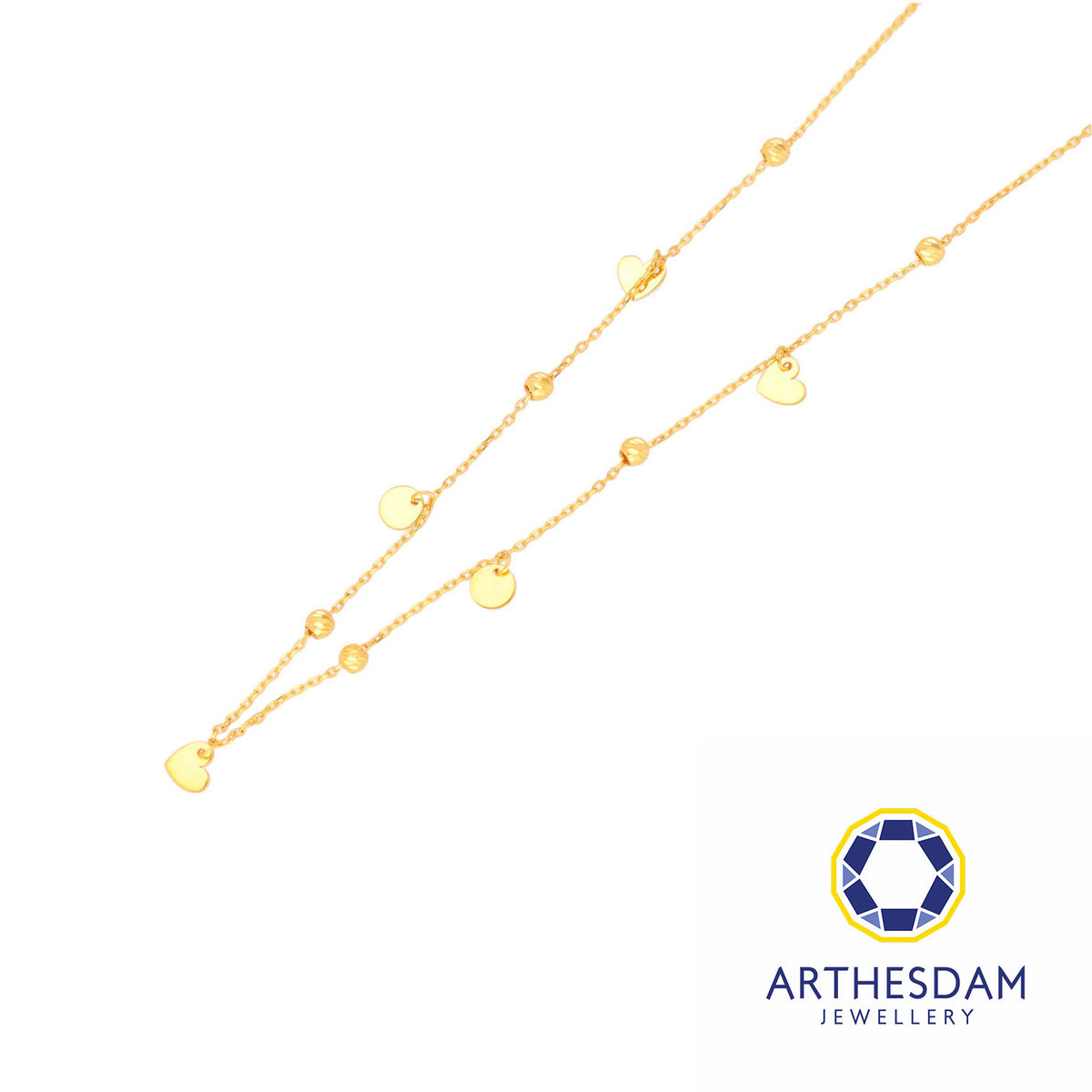 Arthesdam Jewellery 916 Gold Dangling Hearts and Circles Necklace