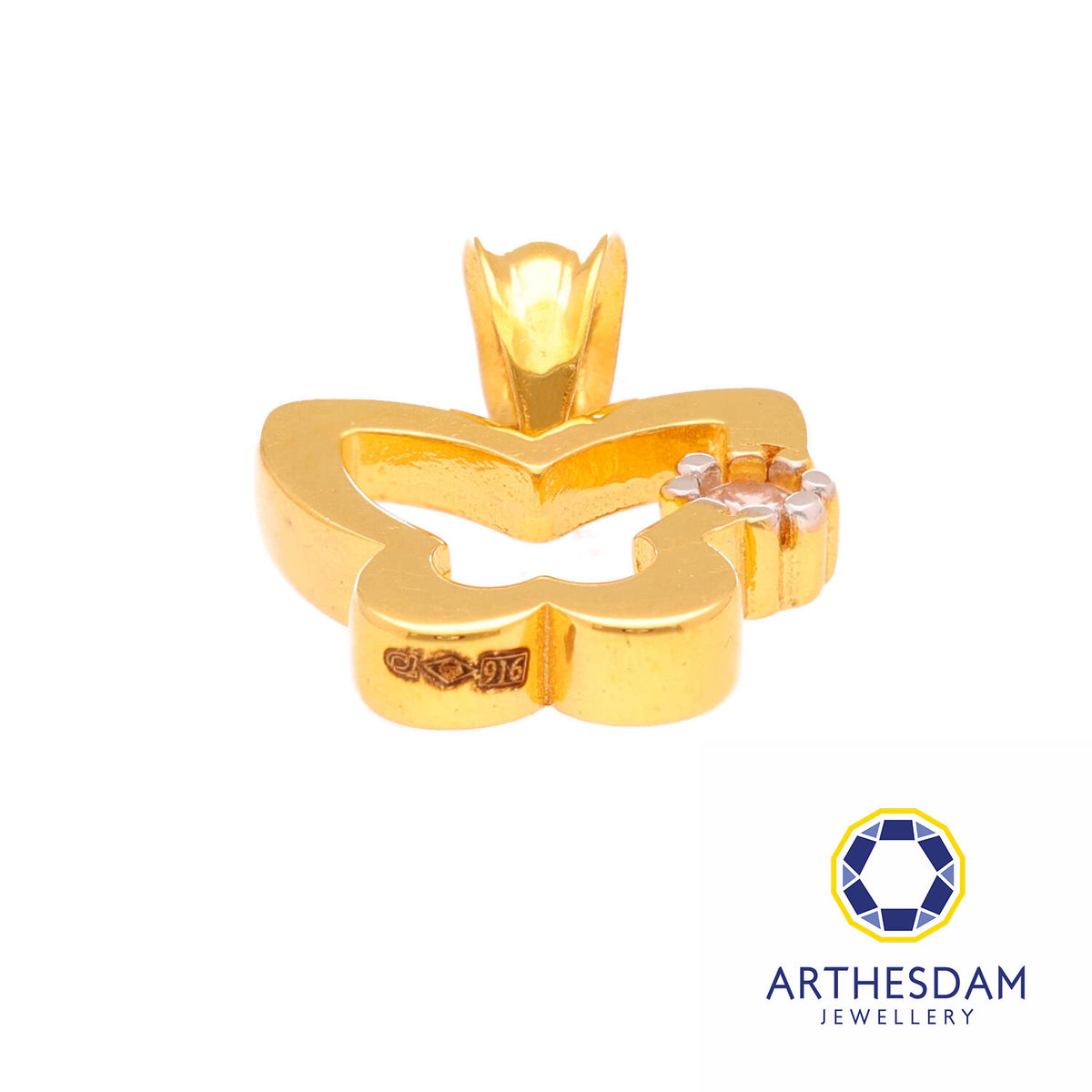 Arthesdam Jewellery 916 Gold Butterfly Outline with Stone Pendant