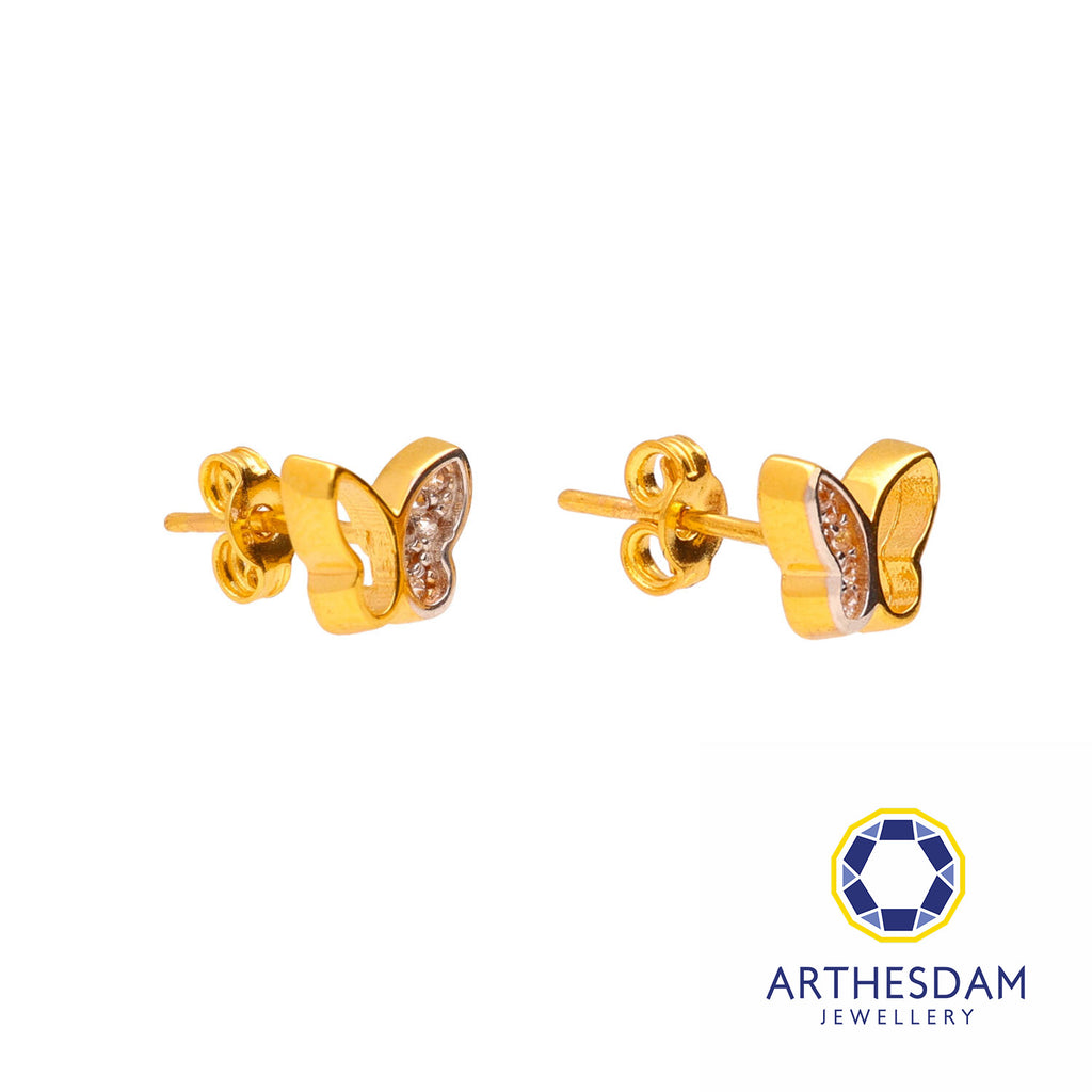 Arthesdam Jewellery 916 Gold Sparkle Studded Butterfly Earrings