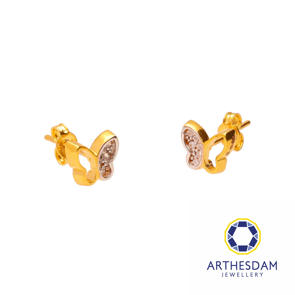 Arthesdam Jewellery 916 Gold Sparkle Studded Butterfly Earrings