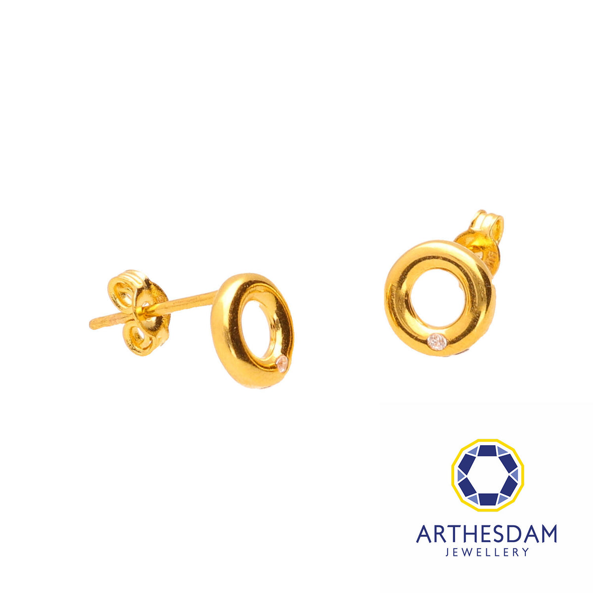 Arthesdam Jewellery 916 Gold Single Stone Circle Earrings
