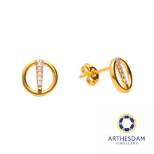 Load image into Gallery viewer, Arthesdam Jewellery 916 Gold Vertical Stack Stone Circle Earrings
