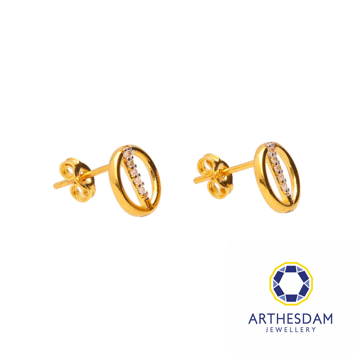 Arthesdam Jewellery 916 Gold Vertical Stack Stone Circle Earrings
