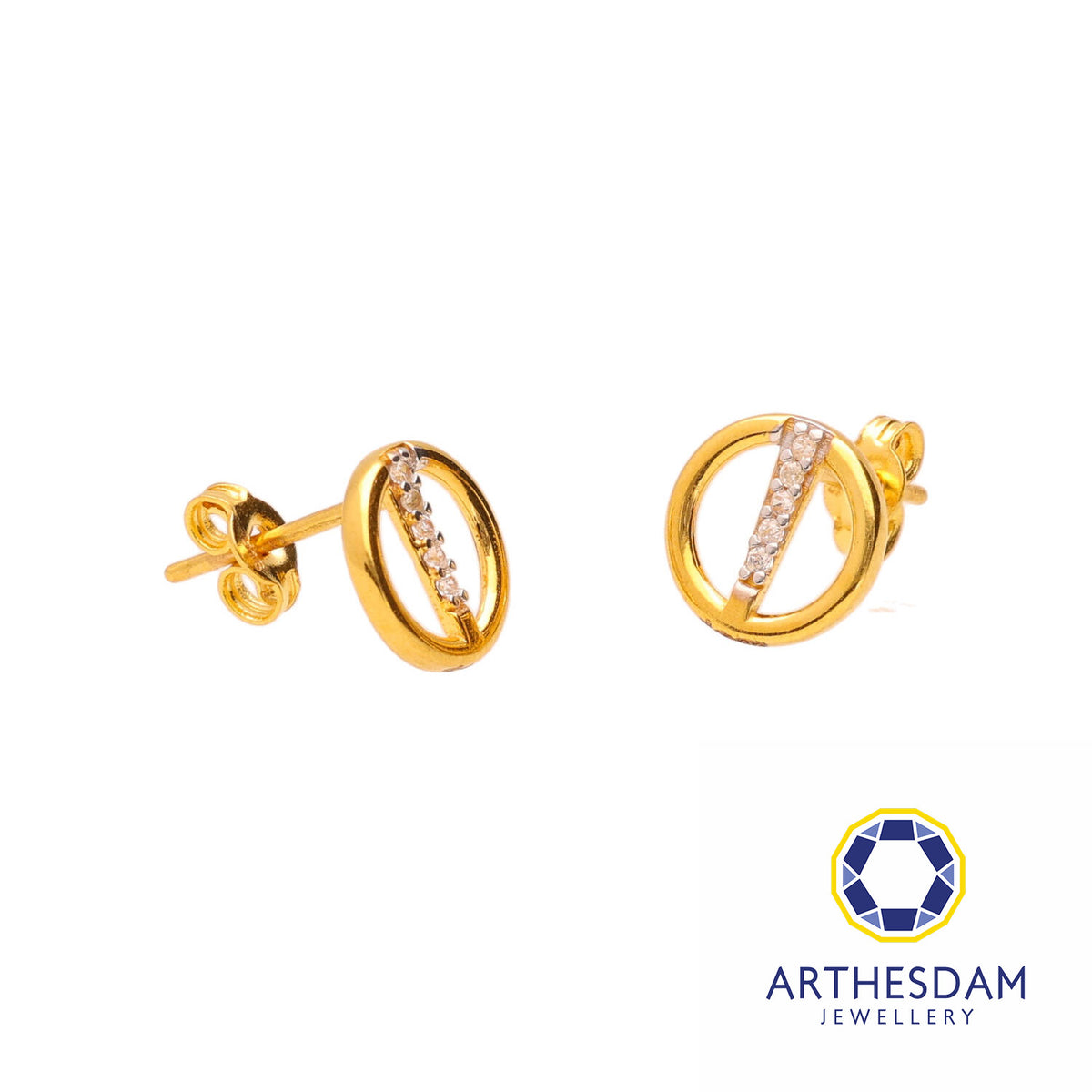 Arthesdam Jewellery 916 Gold Vertical Stack Stone Circle Earrings