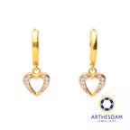 Arthesdam Jewellery 916 Gold Dangle Stone Heart Hoop Earrings