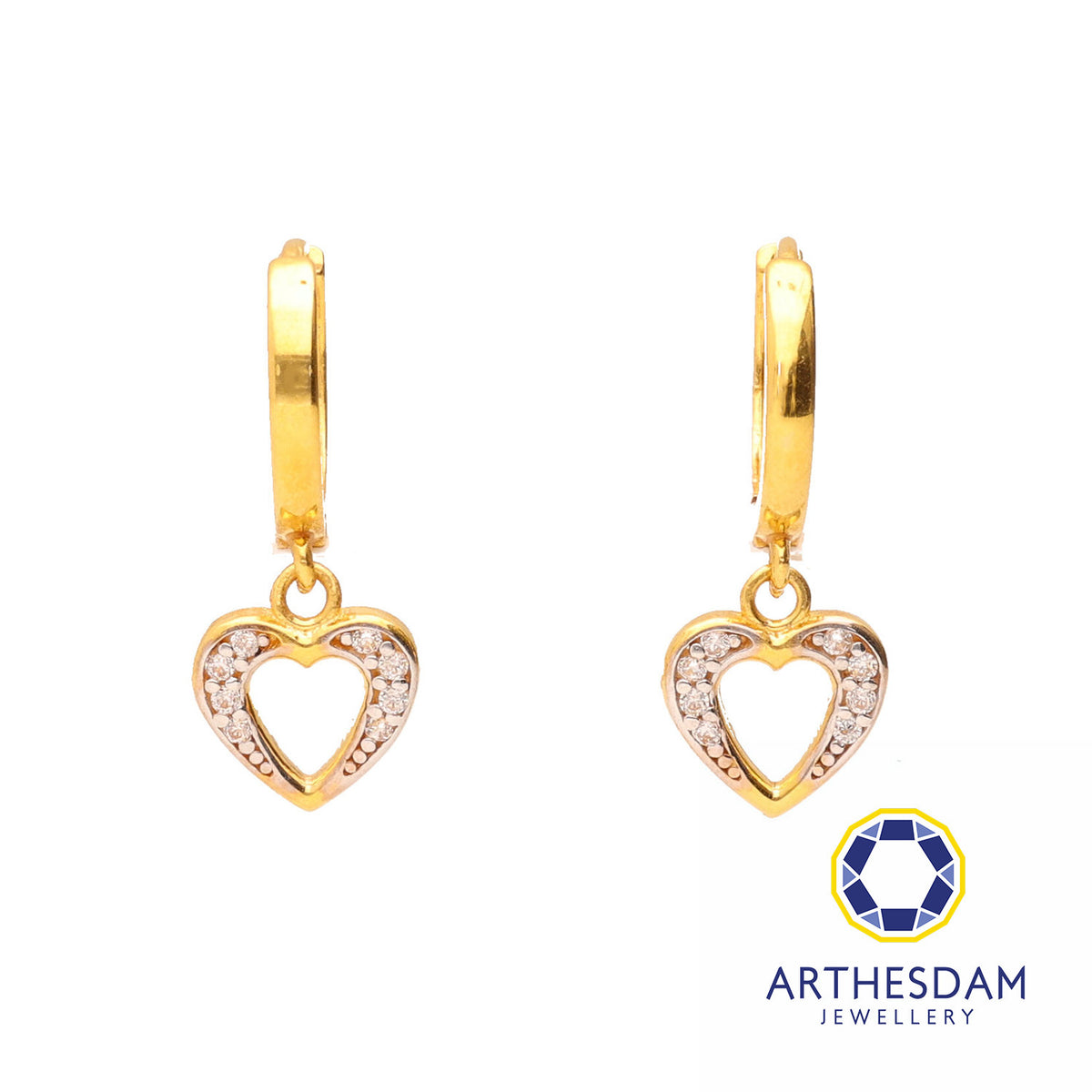 Arthesdam Jewellery 916 Gold Dangle Stone Heart Hoop Earrings