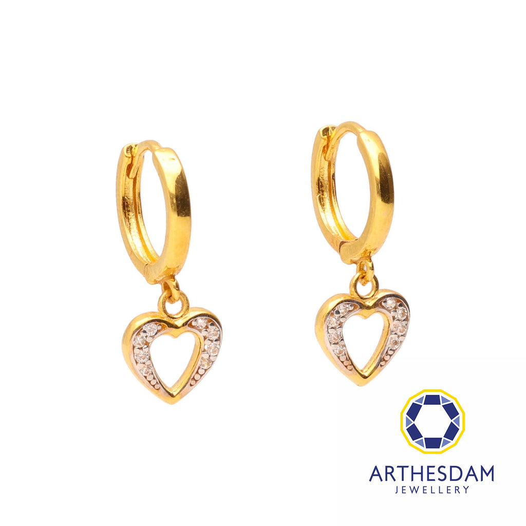 Arthesdam Jewellery 916 Gold Dangle Stone Heart Hoop Earrings