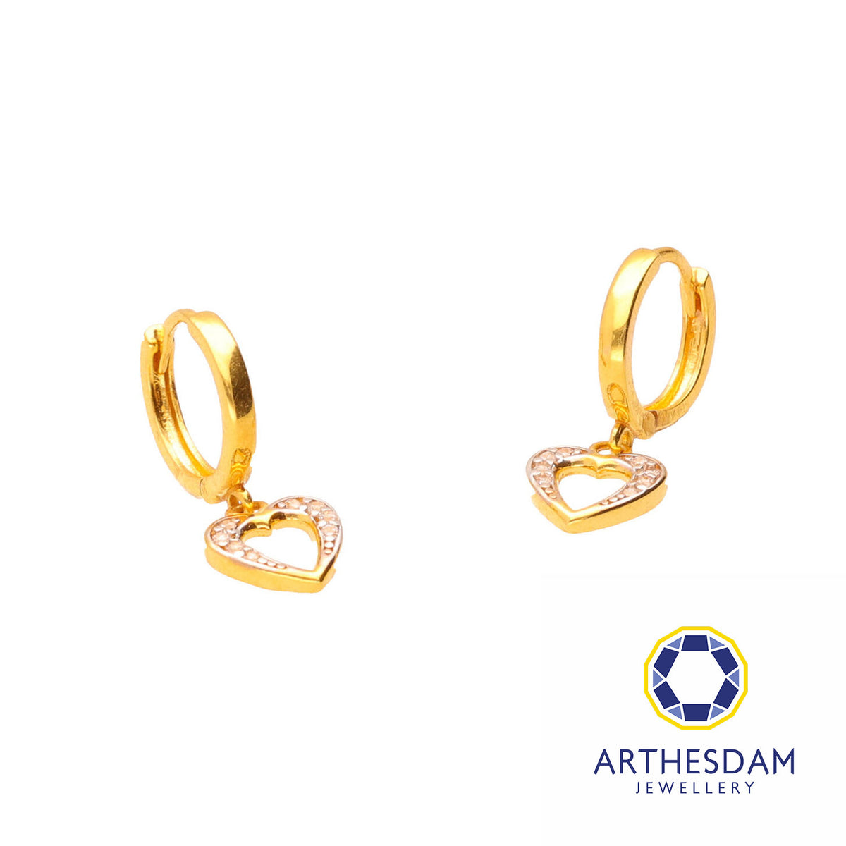 Arthesdam Jewellery 916 Gold Dangle Stone Heart Hoop Earrings
