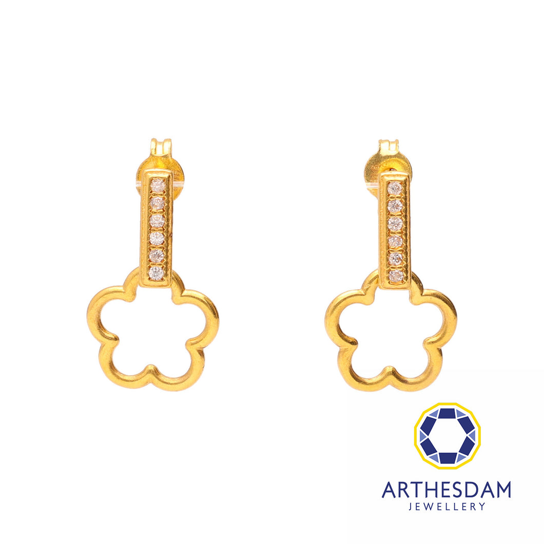 Arthesdam Jewellery 916 Gold Straight Dangle Flower Outline Earrings