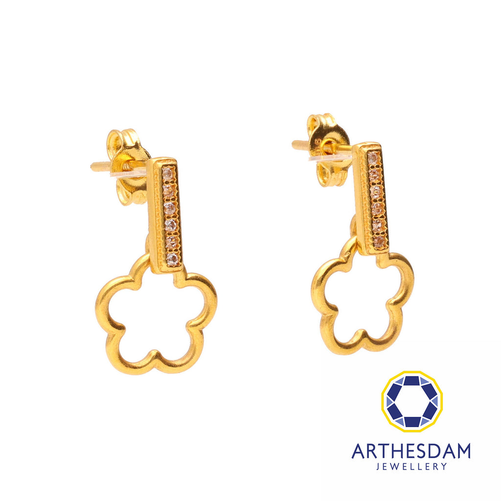 Arthesdam Jewellery 916 Gold Straight Dangle Flower Outline Earrings