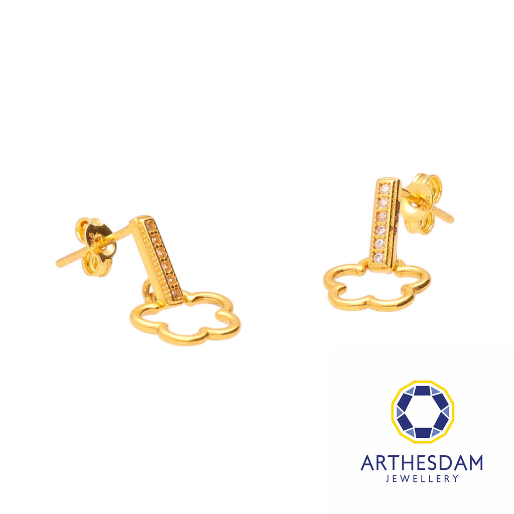 Arthesdam Jewellery 916 Gold Straight Dangle Flower Outline Earrings