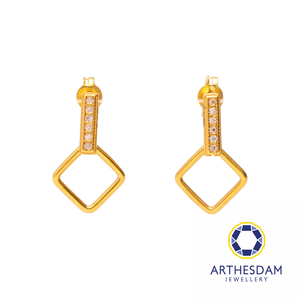 Arthesdam Jewellery 916 Gold Straight Dangle Diamond Shape Earrings