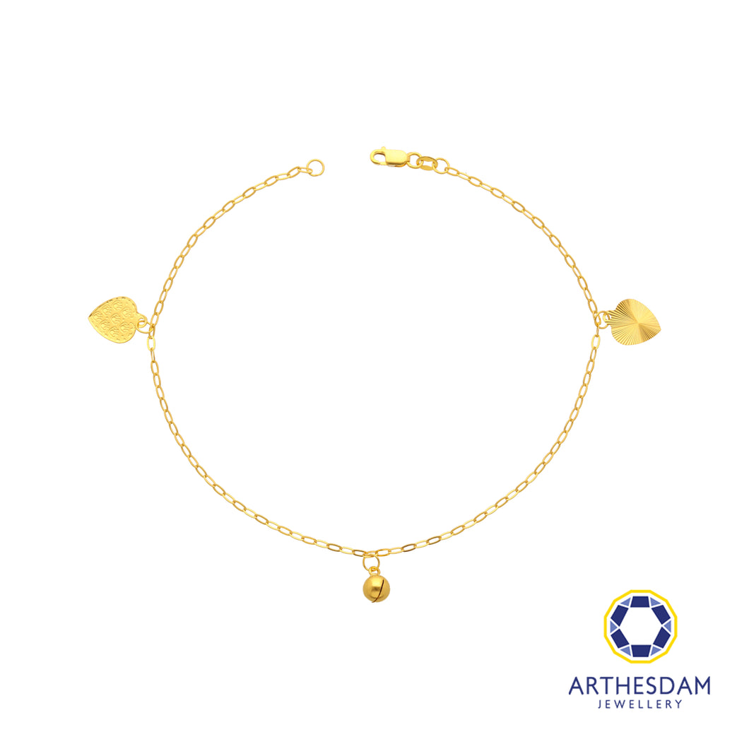 Arthesdam Jewellery 916 Gold Paper Clip Anklet With Charms