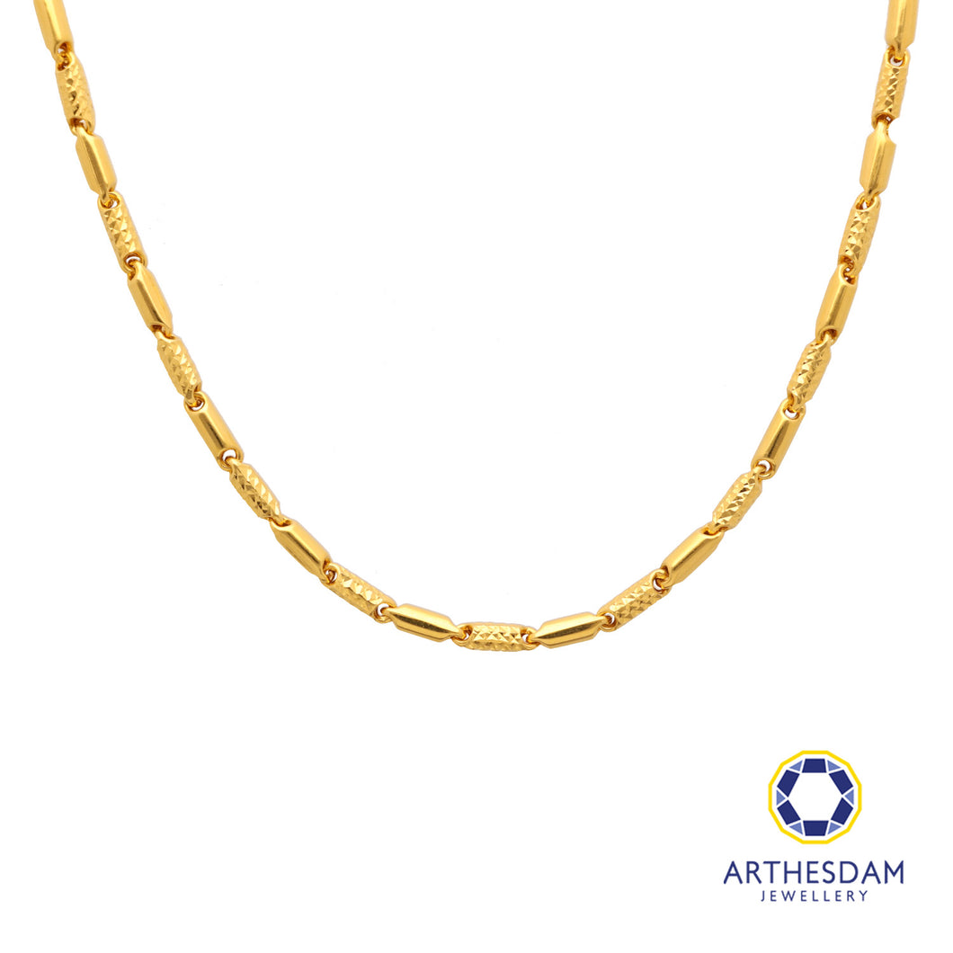 Arthesdam Jewellery 916 Gold Faceted Plain Tube Necklace Chain