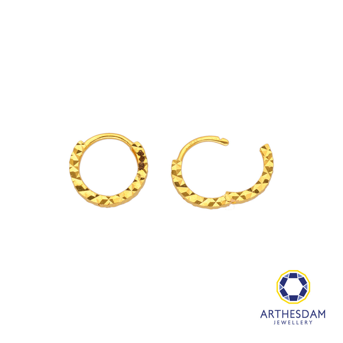 Arthesdam Jewellery 916 Gold Faceted Hoop Earrings
