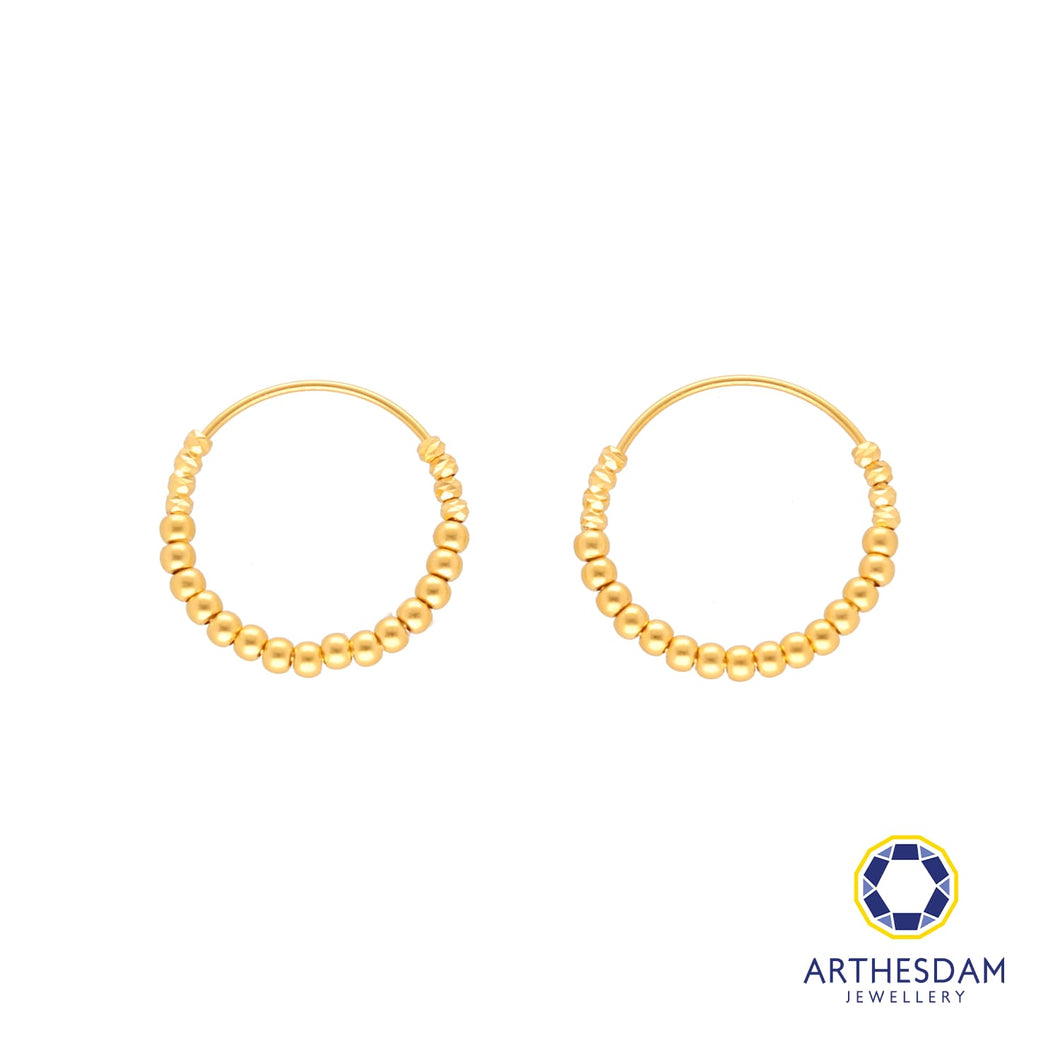 Arthesdam Jewellery 916 Gold Beaded Hoop Bali Earrings
