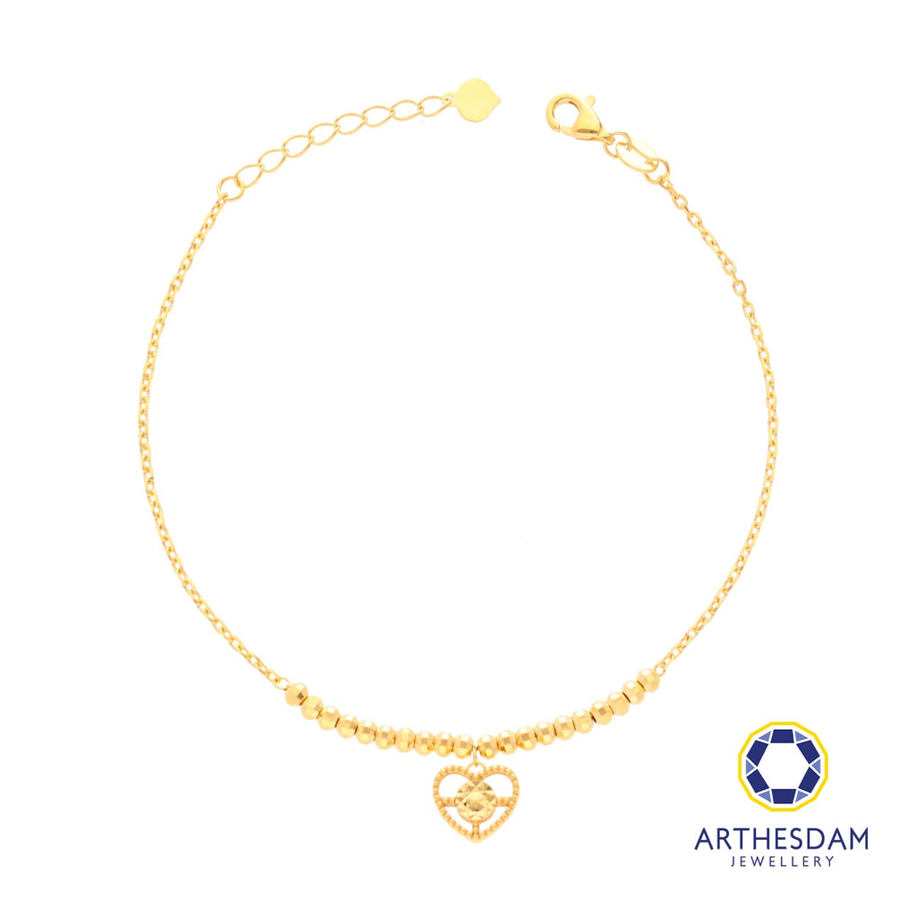 Arthesdam Jewellery 916 Gold Beaded Sparkle Heart Bracelet