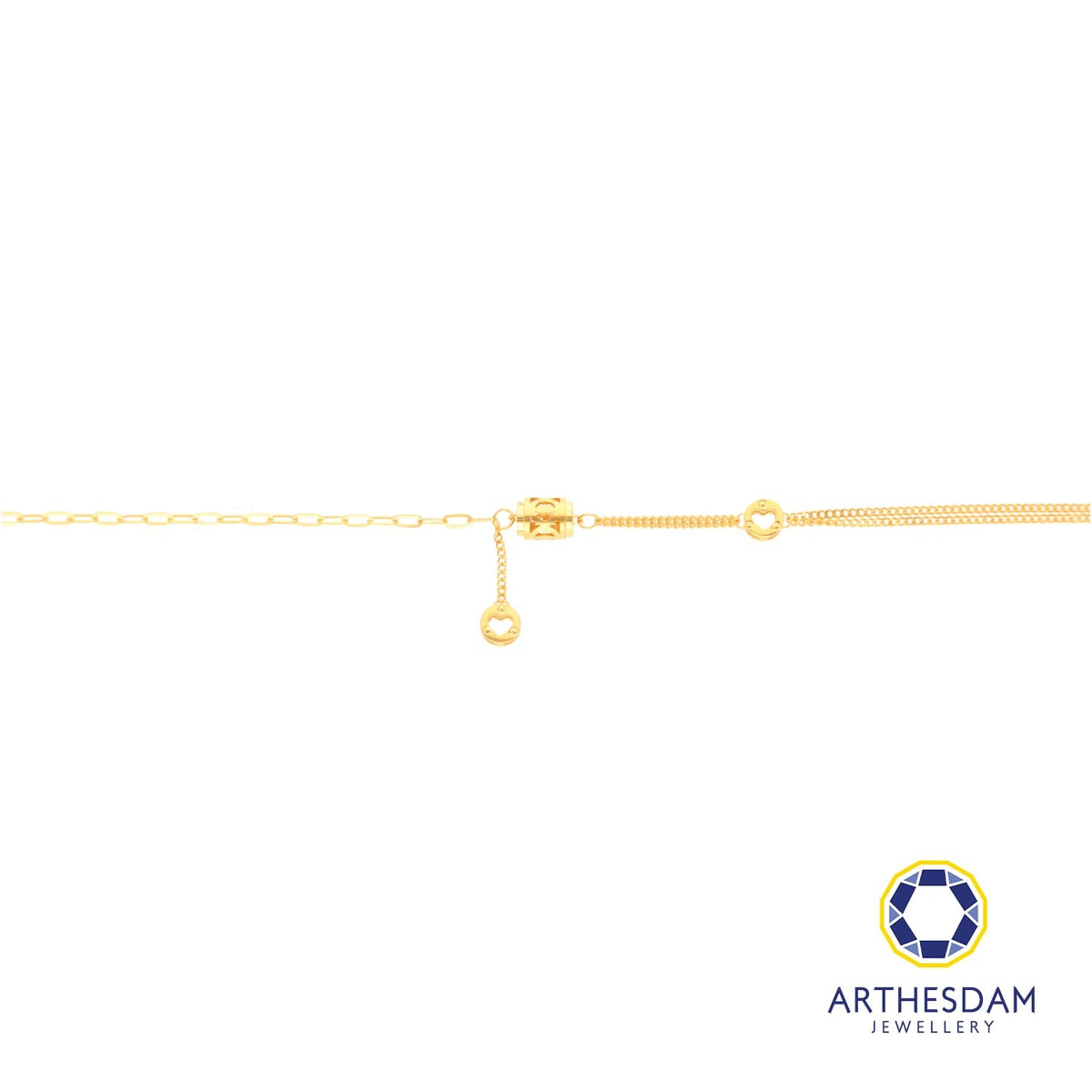 Arthesdam Jewellery 916 Gold Barrel with Dangling Heart Bracelet