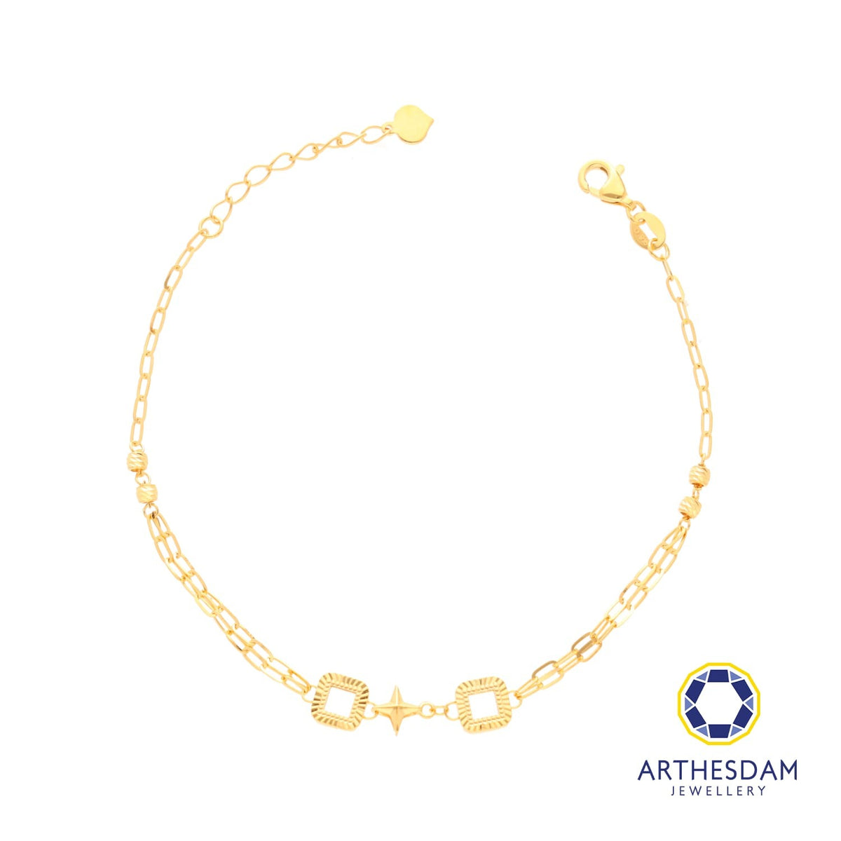 Arthesdam Jewellery 916 Gold Square and Diamond Bracelet