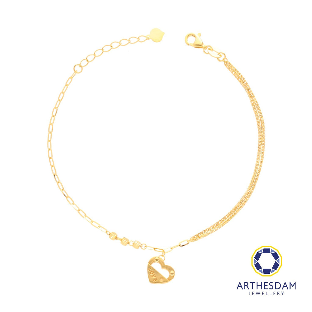Arthesdam Jewellery 916 Gold Dangle LOVE Heart Bracelet