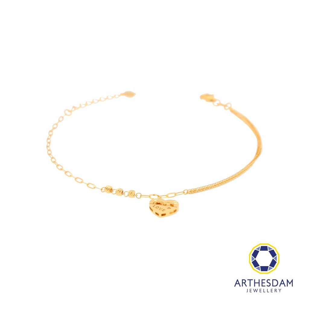 Arthesdam Jewellery 916 Gold Dangle LOVE Heart Bracelet