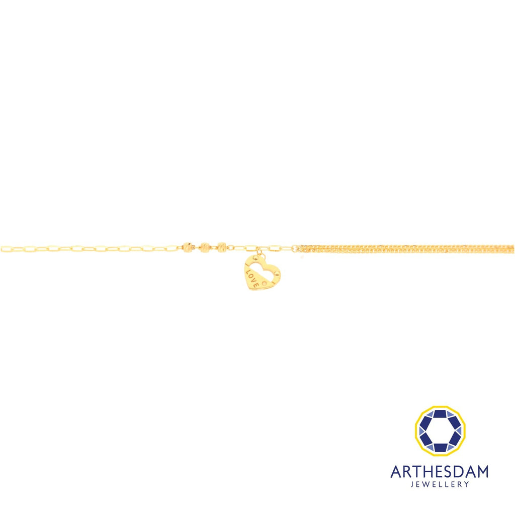Arthesdam Jewellery 916 Gold Dangle LOVE Heart Bracelet