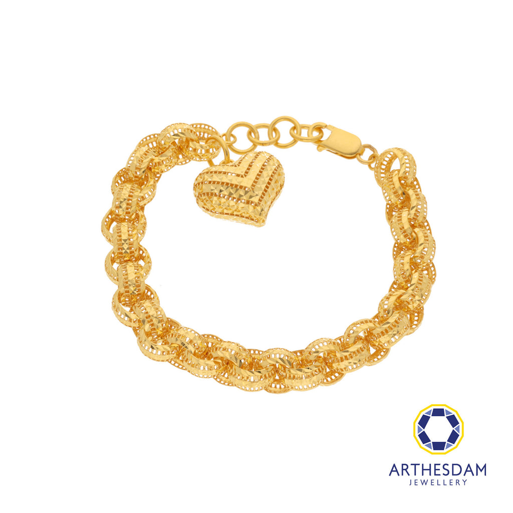 Arthesdam Jewellery 916 Gold Glittering Round Link with Heart Bracelet
