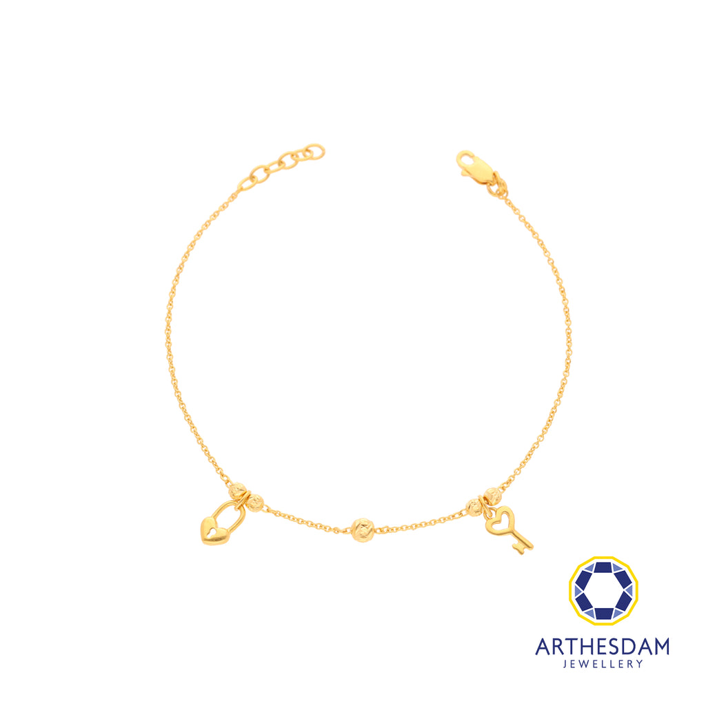 Arthesdam Jewellery 916 Gold Dangling Petite Heart Key and Lock Bracelet