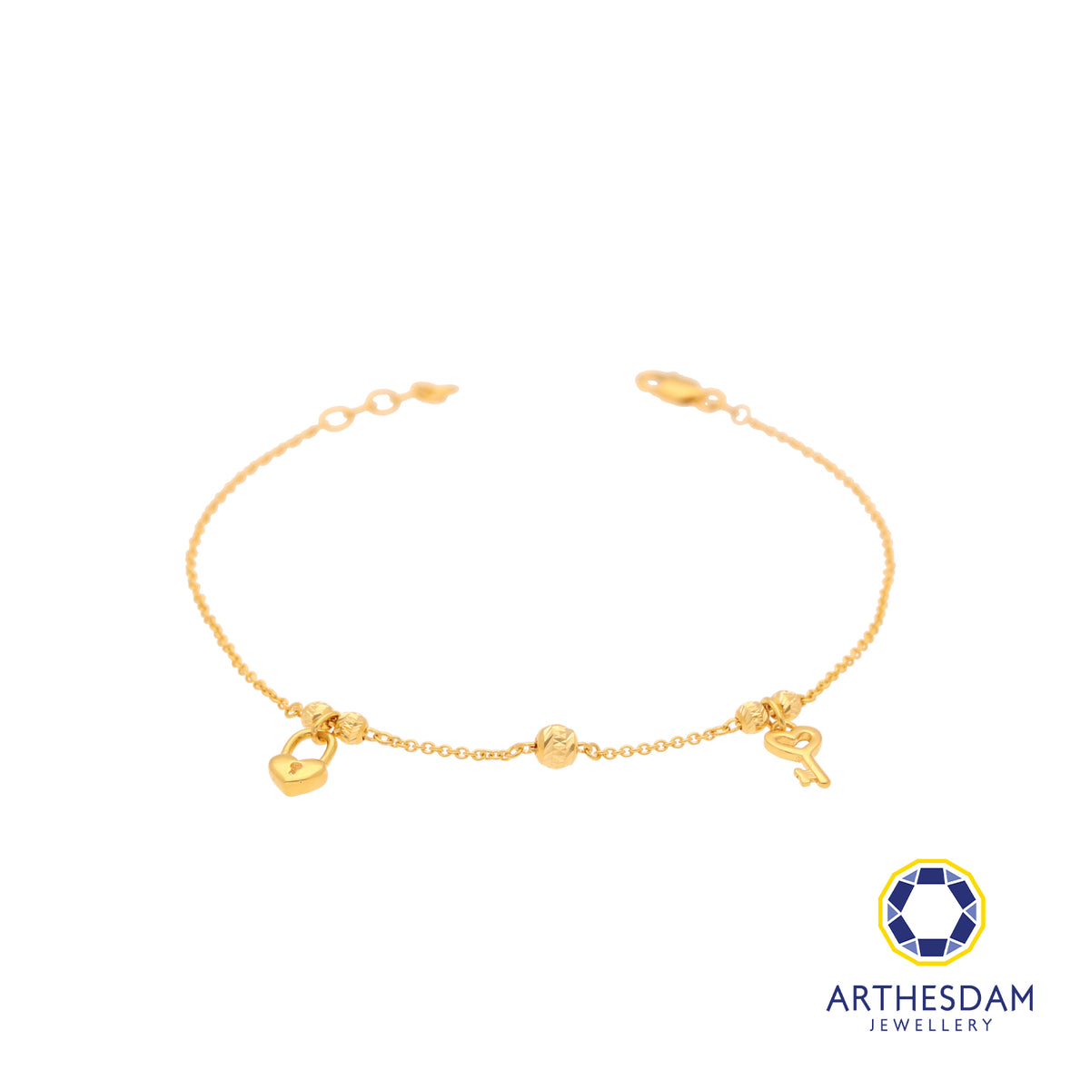 Arthesdam Jewellery 916 Gold Dangling Petite Heart Key and Lock Bracelet