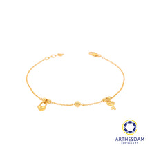 Load image into Gallery viewer, Arthesdam Jewellery 916 Gold Dangling Petite Heart Key and Lock Bracelet

