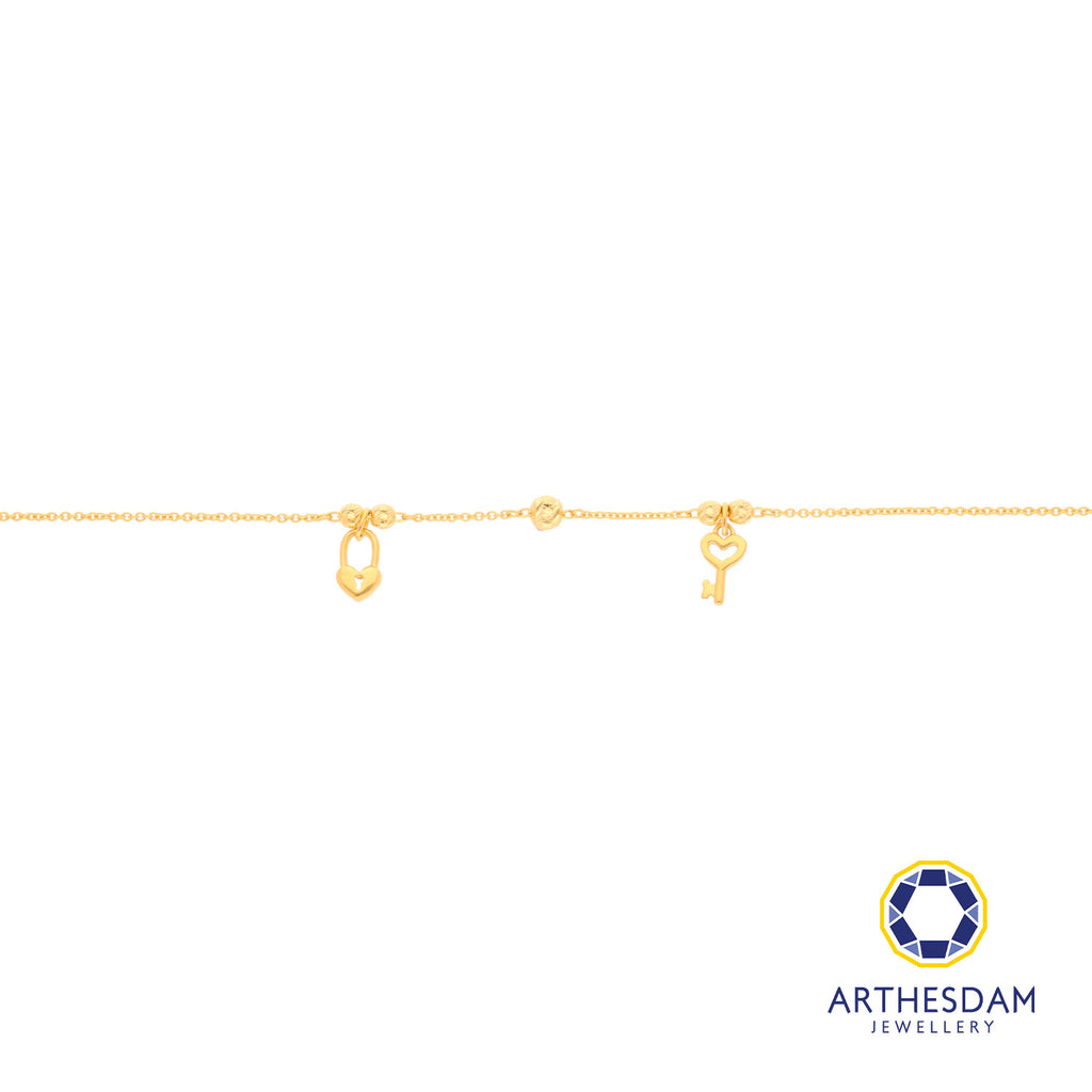 Arthesdam Jewellery 916 Gold Dangling Petite Heart Key and Lock Bracelet