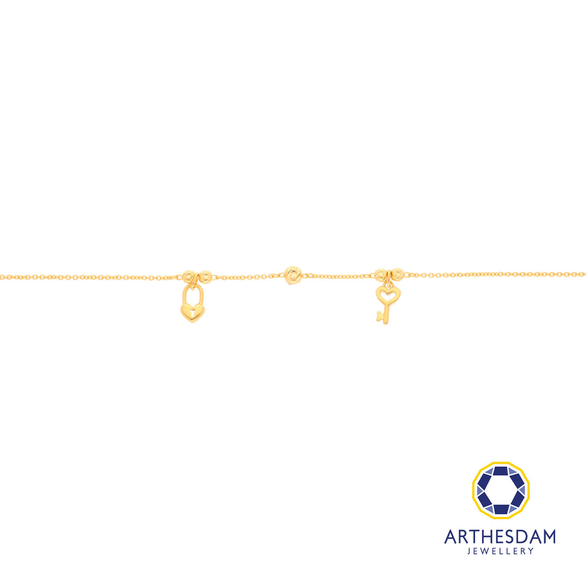 Arthesdam Jewellery 916 Gold Dangling Petite Heart Key and Lock Bracelet