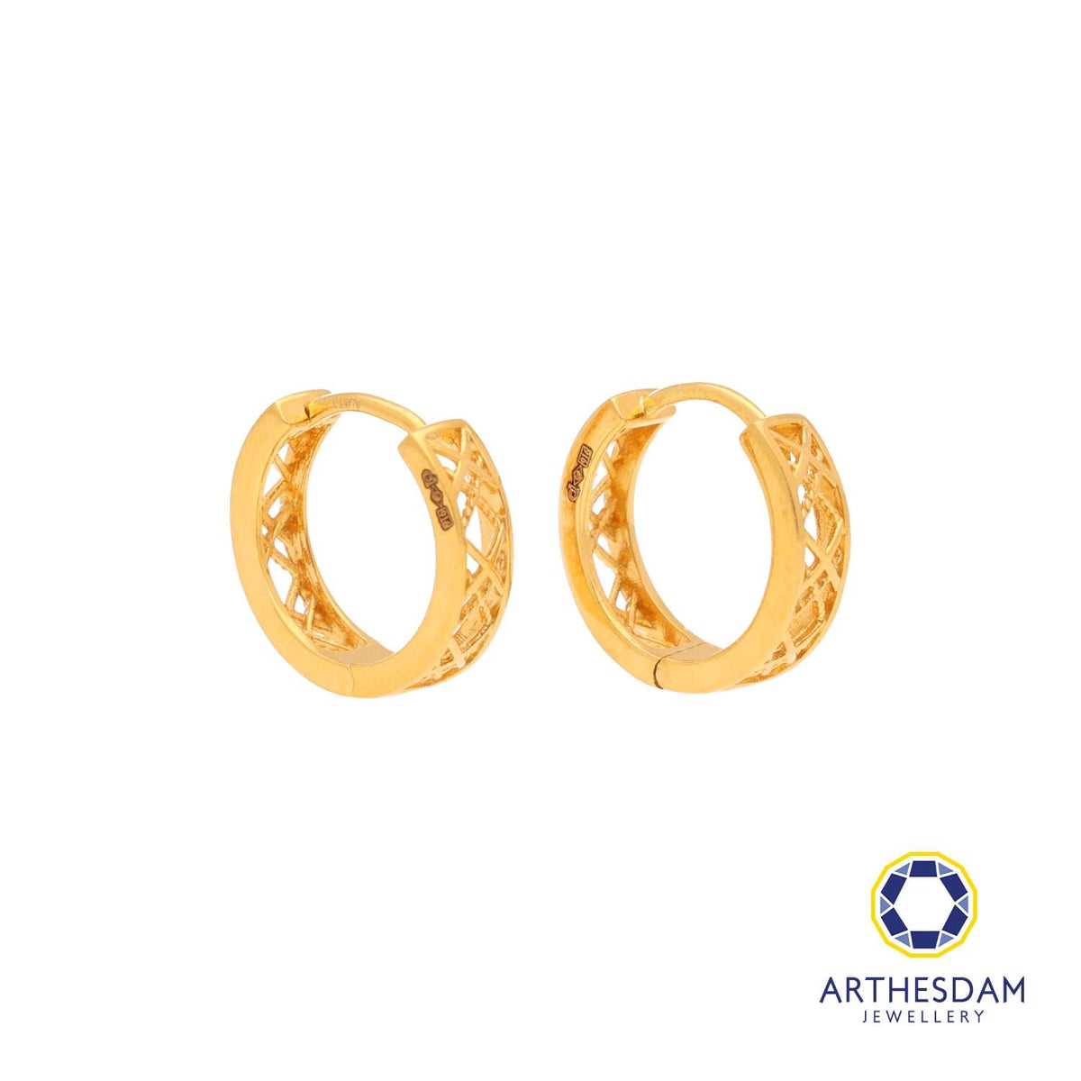 Arthesdam Jewellery 916 Gold Cross Net Hoop Earrings
