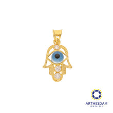 Load image into Gallery viewer, Arthesdam Jewellery 916 Gold Sparkling Hamsa Hand with Evil Eye Pendant
