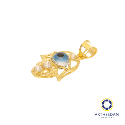 Arthesdam Jewellery 916 Gold Sparkling Hamsa Hand with Evil Eye Pendant