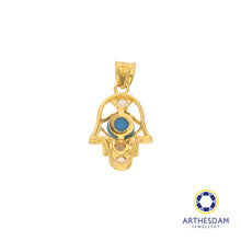 Load image into Gallery viewer, Arthesdam Jewellery 916 Gold Sparkling Hamsa Hand with Evil Eye Pendant
