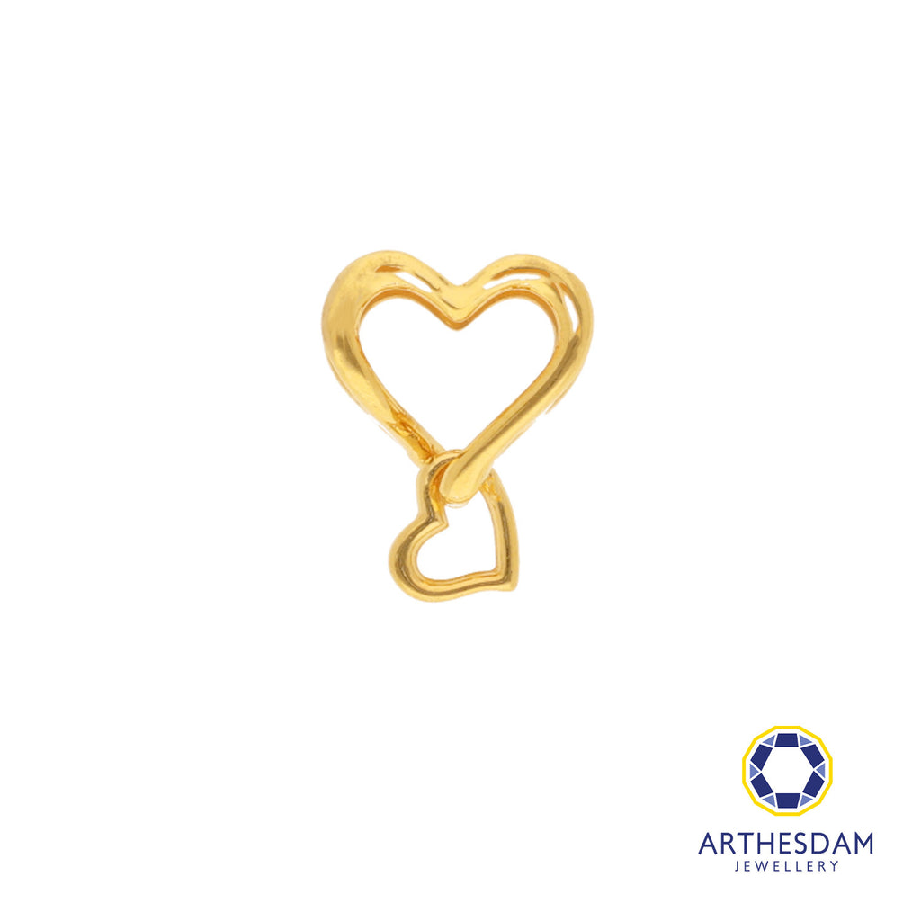 Arthesdam Jewellery 916 Gold Outline Heart with Small Heart Charm