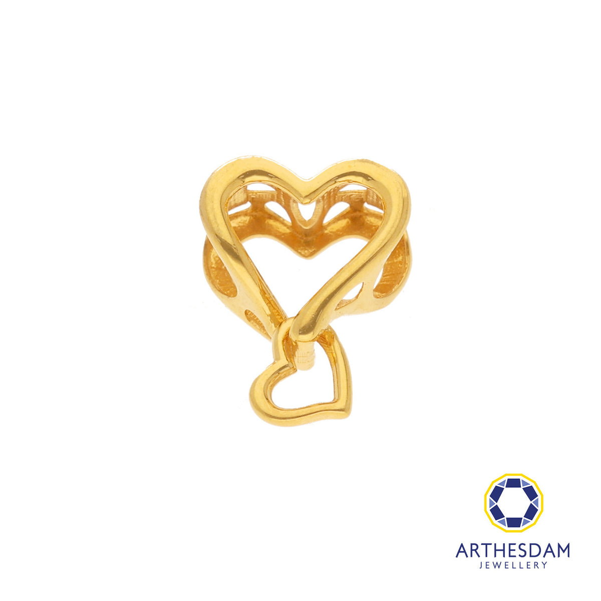 Arthesdam Jewellery 916 Gold Outline Heart with Small Heart Charm