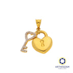 Arthesdam Jewellery 916 Gold Heart Lock with Spakling Key Pendant