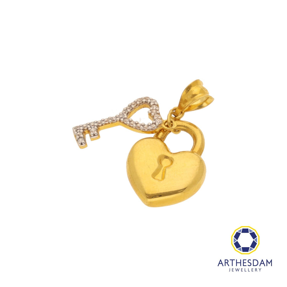 Arthesdam Jewellery 916 Gold Heart Lock with Spakling Key Pendant