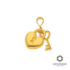 Arthesdam Jewellery 916 Gold Heart Lock with Spakling Key Pendant