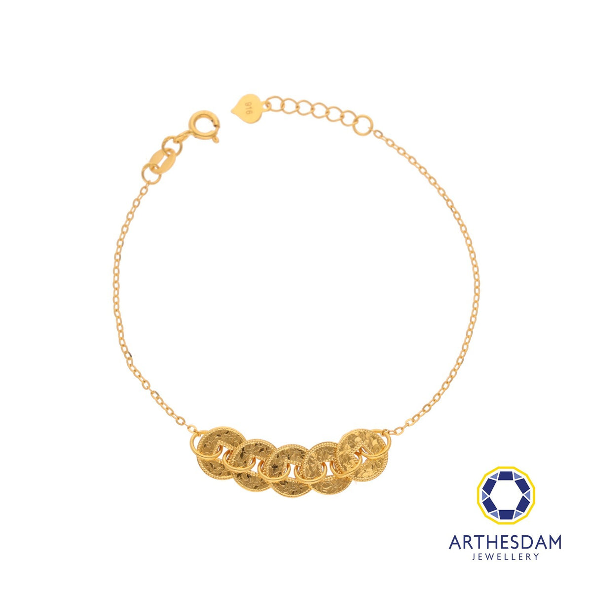 Arthesdam Jewellery 916 Gold 5 Lucky Coins Sui Sui Bing Bracelet