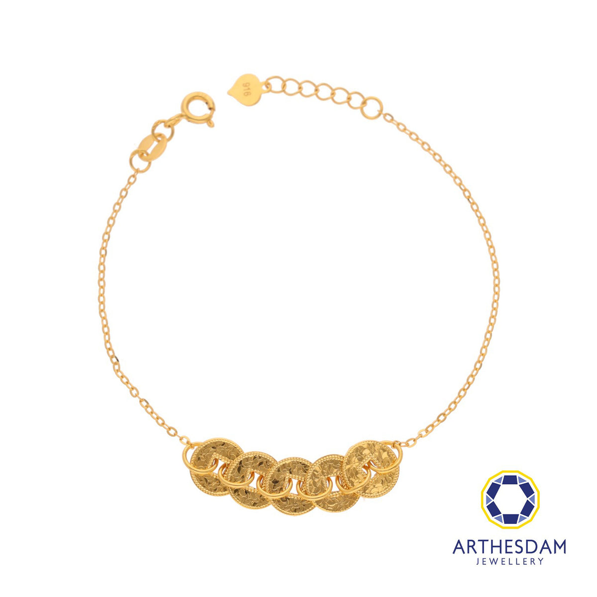 Arthesdam Jewellery 916 Gold 5 Lucky Coins Sui Sui Bing Bracelet
