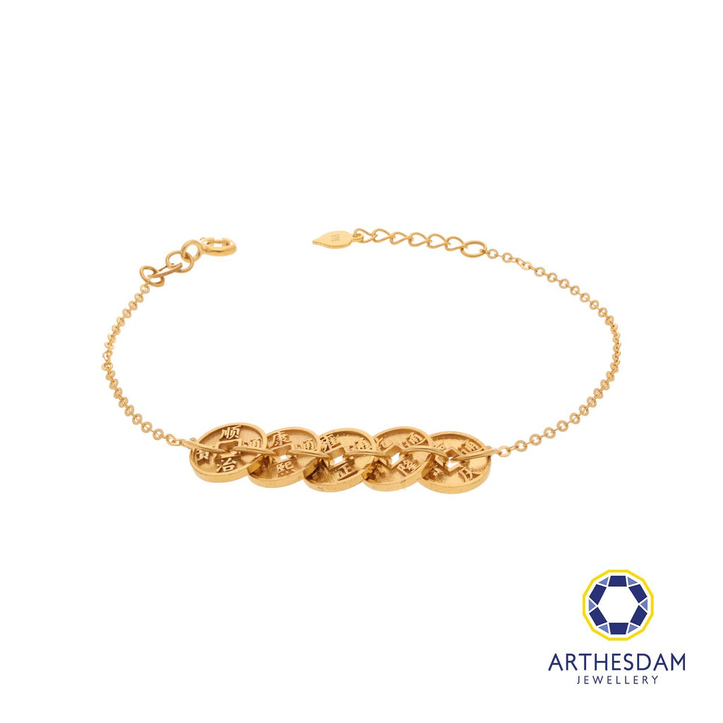 Arthesdam Jewellery 916 Gold Blessing 5 Lucky Coins Bracelet