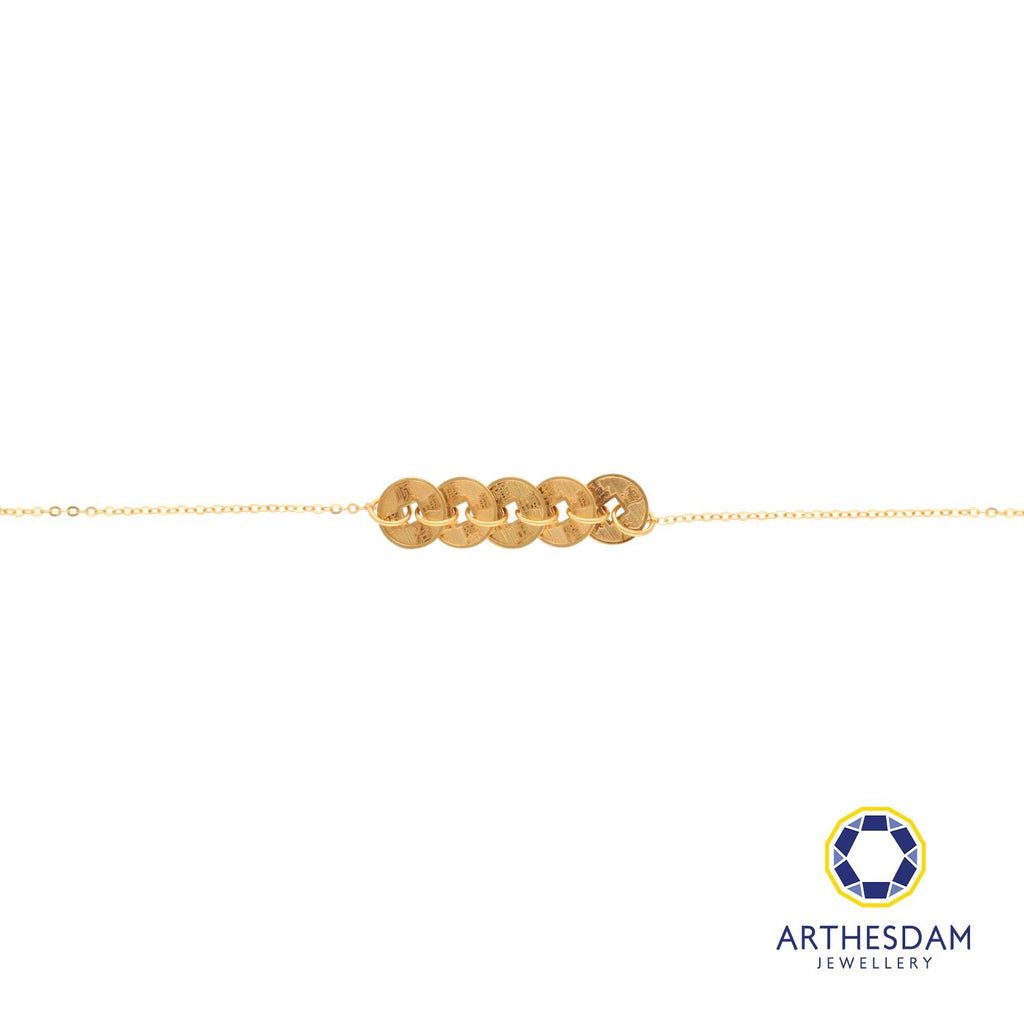 Arthesdam Jewellery 916 Gold Blessing 5 Lucky Coins Bracelet