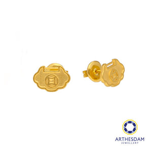 Arthesdam Jewellery 916 Gold Wealth Lock with Lucky Coin Earrings