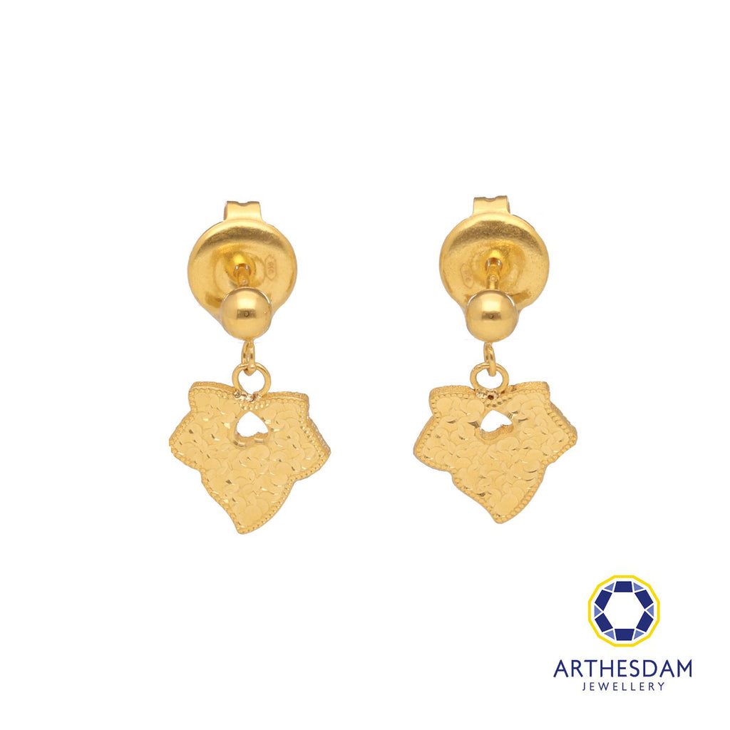 Arthesdam Jewellery 916 Gold Sparkly Dangling Leaf Earrings