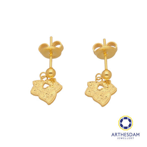 Arthesdam Jewellery 916 Gold Sparkly Dangling Leaf Earrings